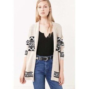 UO Ecote Southwestern Patterned Shawl Knit Cardigan Sweater Size Small Beige